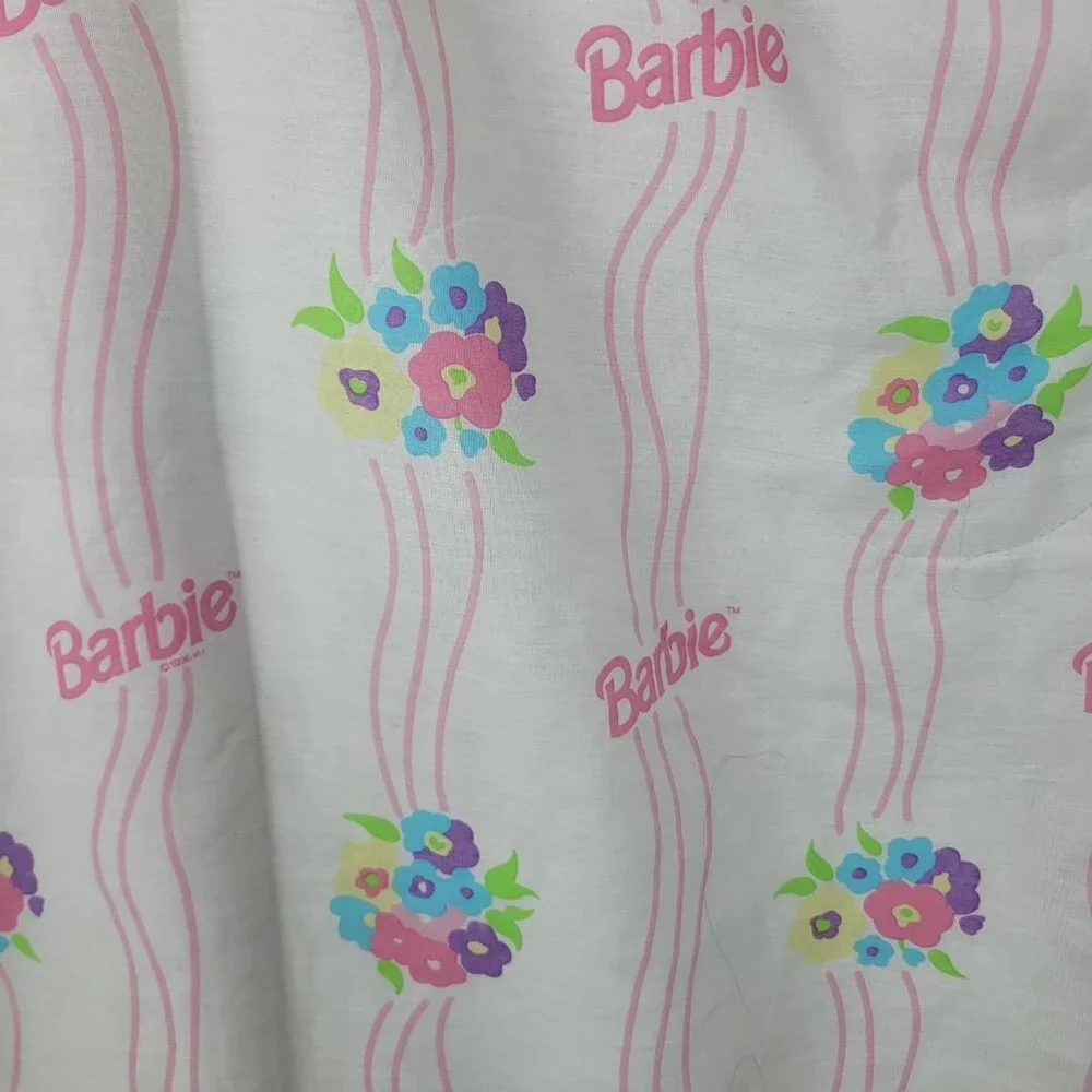 Vintage 90s Mattel 2 Sided Barbie Floral Comforter Twin XL Full 82